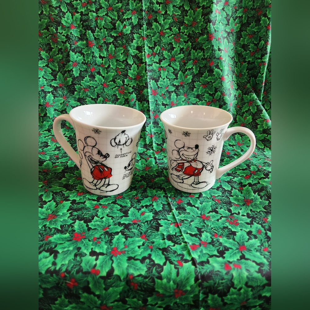 Mickey Mouse Christmas Mugs Set Of 2 Sketch New